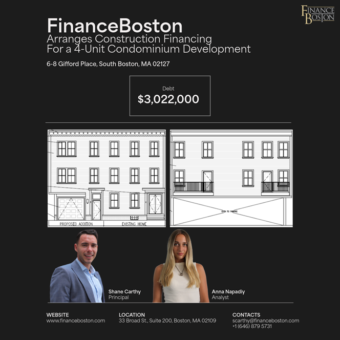 FinanceBoston Arranges Construction Financing For a 4-Unit Condominium Development in South Boston, MA.